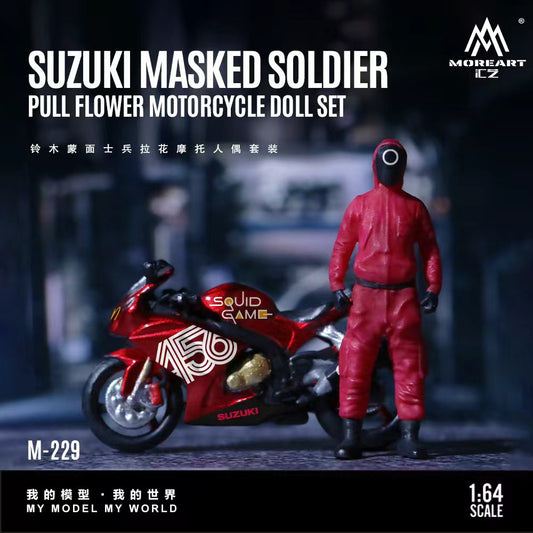 MoreArt 1:64 SUZUKI MASKED SOLDIER PULL FLOWER MOTORCYCLE DOLL SET MO222229