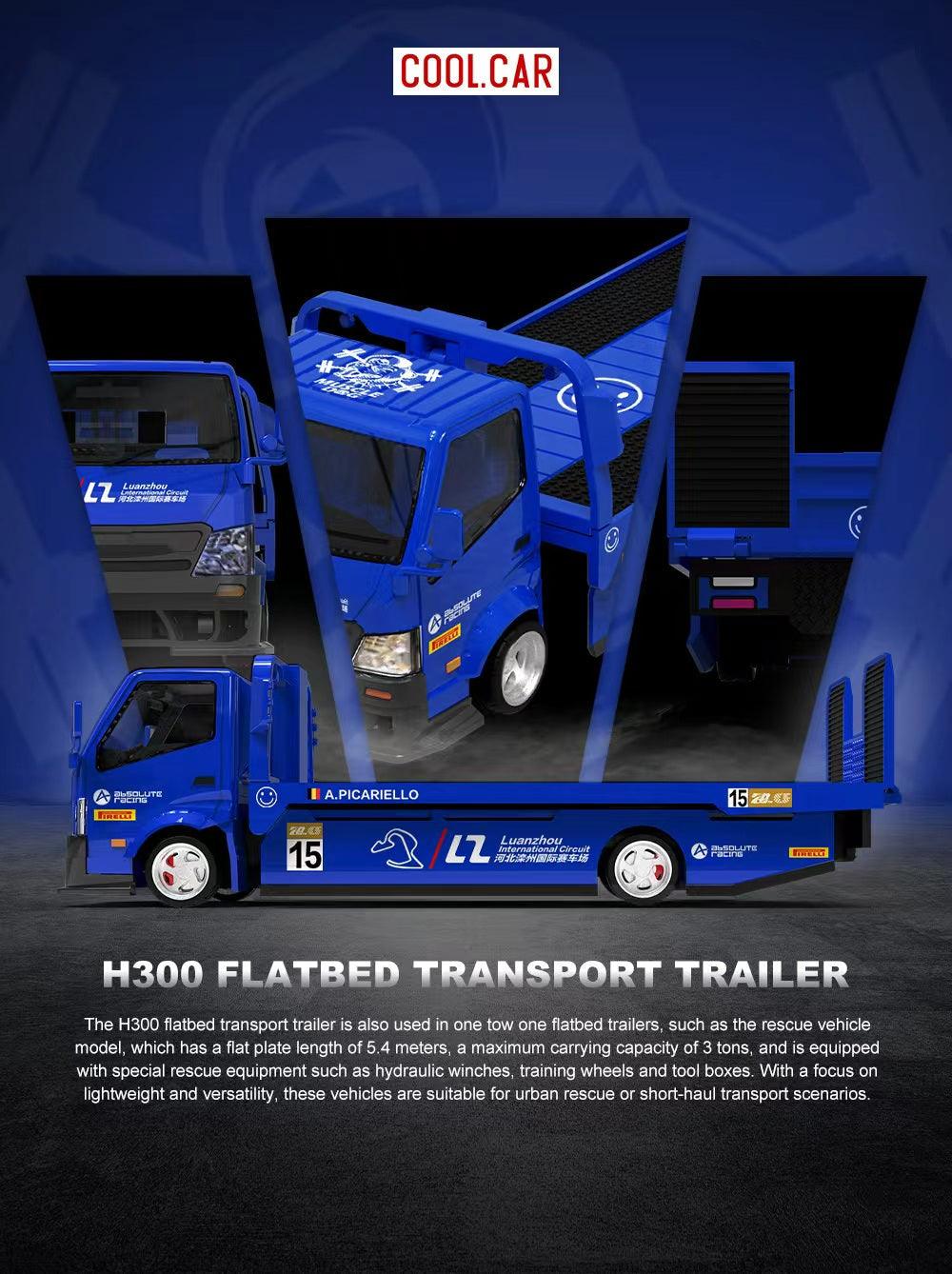 Cool Car 1:64 Hino H300 Transport Trailer - Blue #15 CC647231
