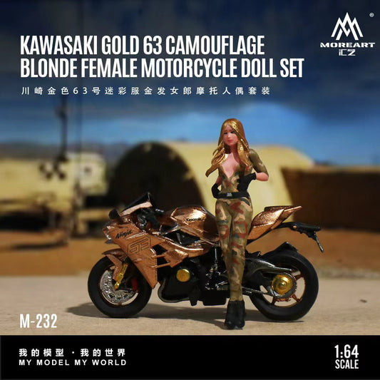 MoreArt 1:64 Kawasaki Golden 63 camouflage outfit for blonde female motorcycle figurine set MO222232