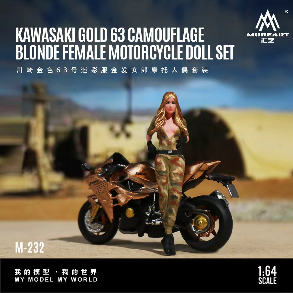 MoreArt 1:64 Kawasaki Golden 63 camouflage outfit for blonde female motorcycle figurine set MO222232