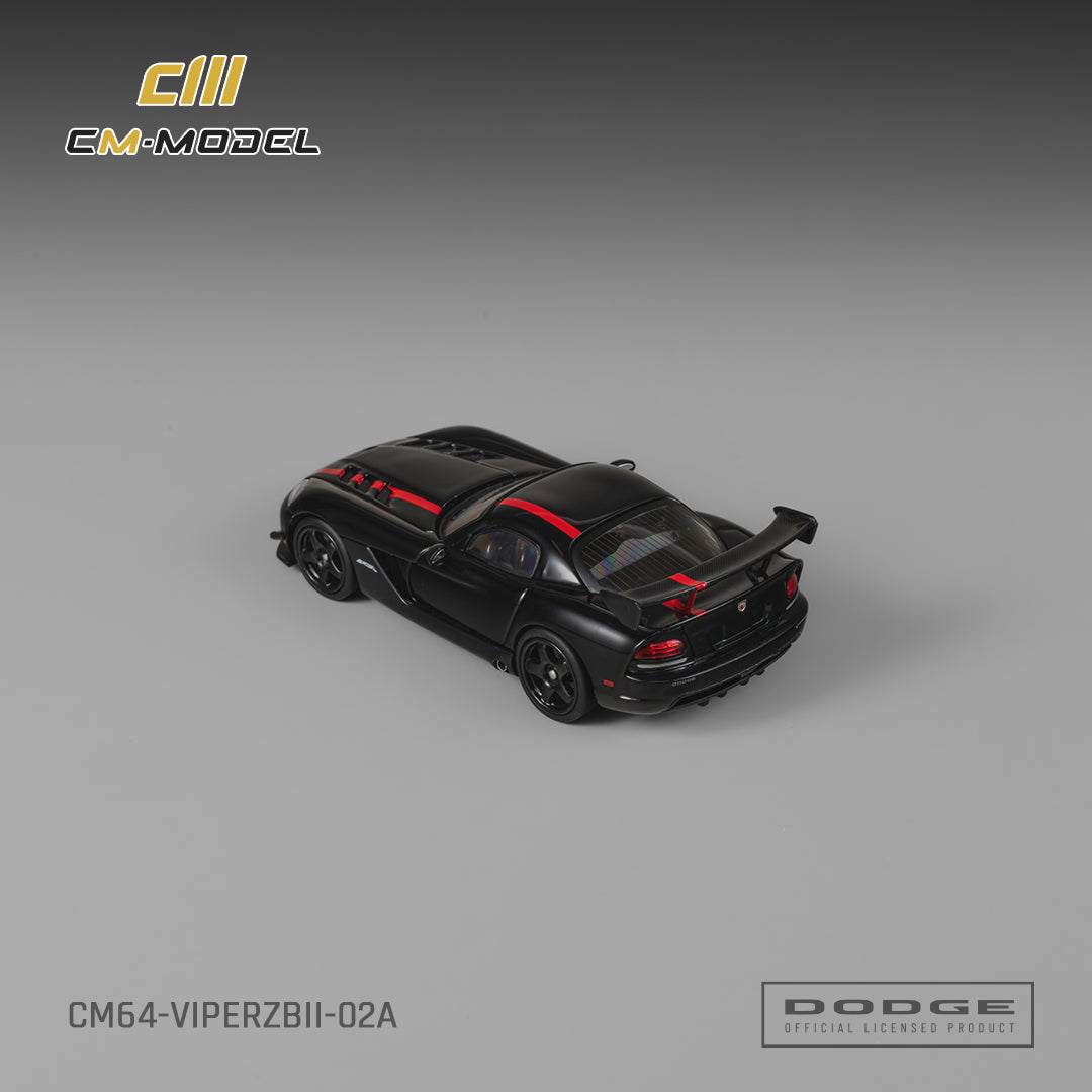 [Preorder] CM Model 1:64 Dodge Viper (ZBI) Viper Black with Viper Red Racing Stripes CM64-ViperZBII-02A