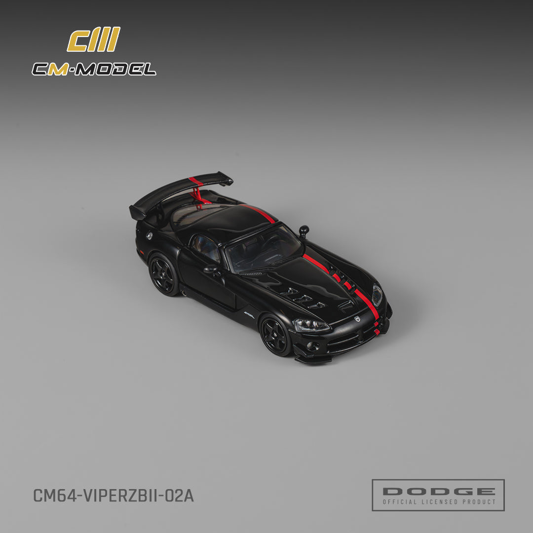 [Preorder] CM Model 1:64 Dodge Viper (ZBI) Viper Black with Viper Red Racing Stripes CM64-ViperZBII-02A