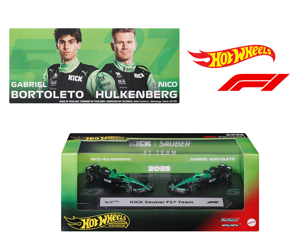 Hot Wheels 1:64 F1 2-Pack 2025 Racing Premium Team Kick Sauber N. Hulkenberg #27 G. Bortoleto #5 JMM92
