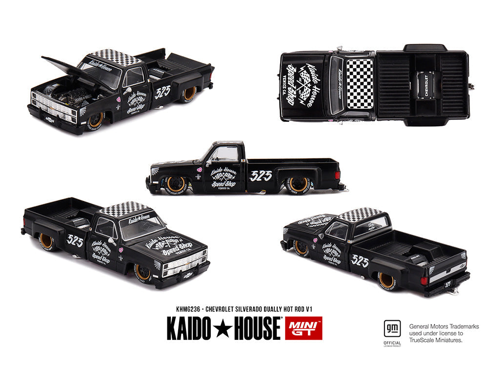 [Preorder] Kaido House x MINIGT Chevrolet Silverado Dually Hot Rod V1 – Flat Black KHMG236