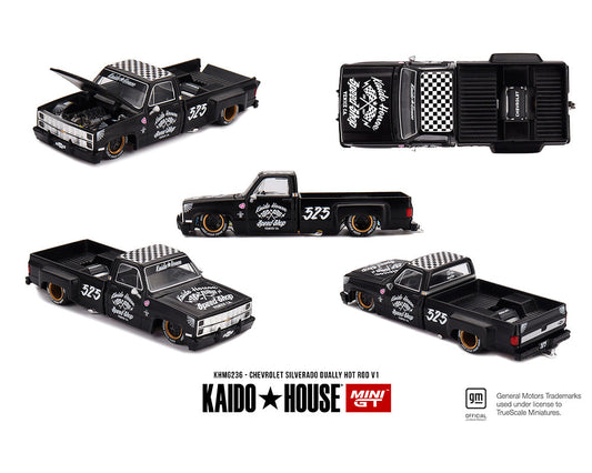 [Preorder] Kaido House x MINIGT Chevrolet Silverado Dually Hot Rod V1 – Flat Black KHMG236