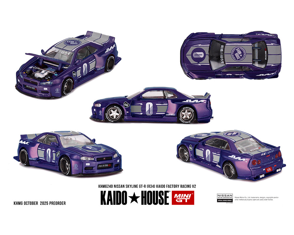 [Preorder] Kaido House x MINIGT Nissan Skyline GT-R (R34) Kaido factory Racing V2 – Midnight Purple KHMG240