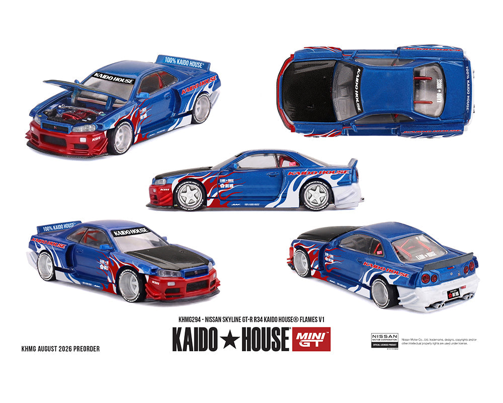 [Preorder] Kaido House x Mini GT 1:64 Nissan Skyline GT-R R34 Kaido House Flames V1 KHMG294