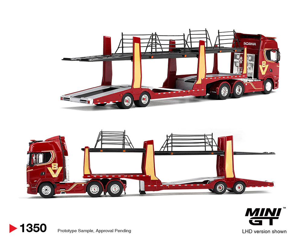 [Preorder] Mini GT 1:64 Scania 770S A6x4NA Car Trasporter V8 50th Anniversary + Car Transporter Red MGT01350-L