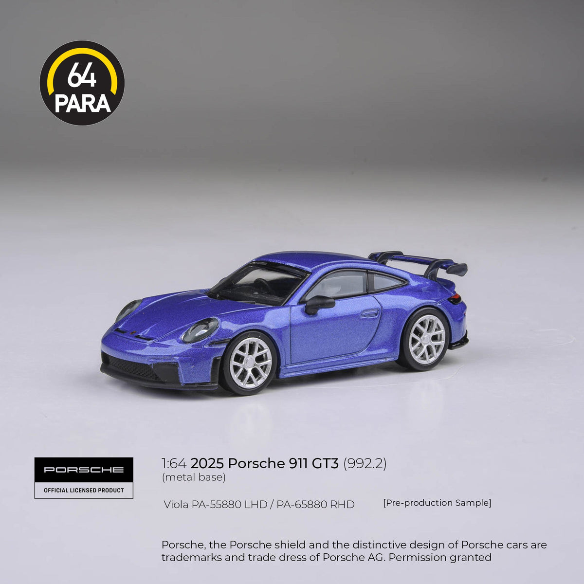 [Preorder] PARA64 1:64 2025 Porsche 911 GT3 (992.2) Purple Viola LHD PA-55880