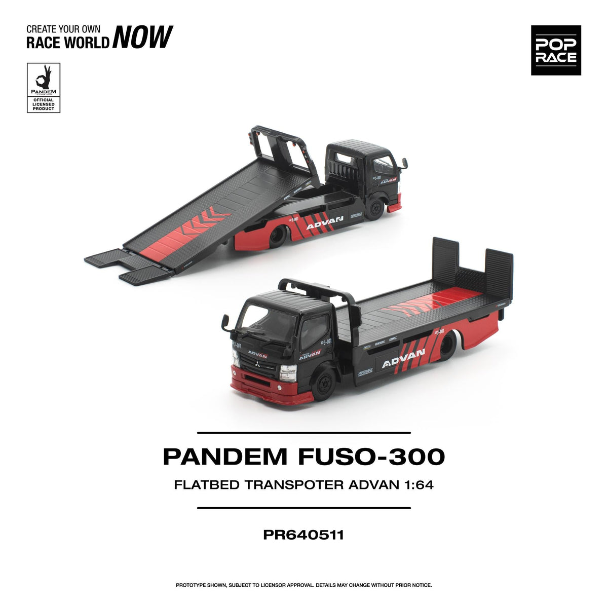 [Preorder] POPRACE 1:64 Mitsubishi PANDEM Fuso 300 Flatbed Transporter ADVAN PR640511