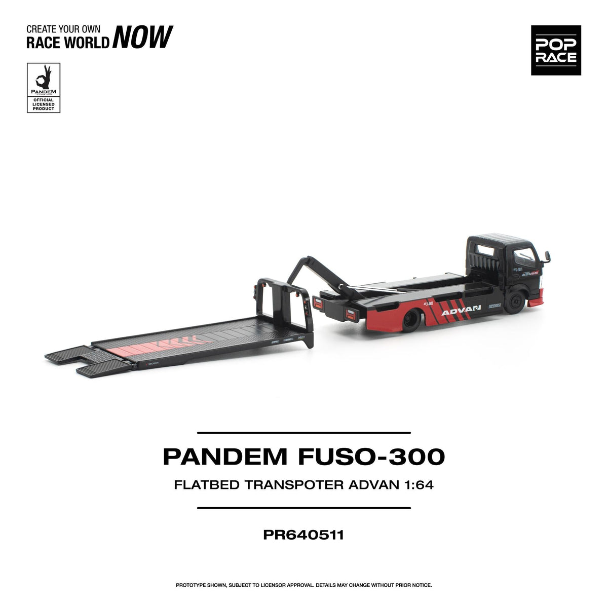 [Preorder] POPRACE 1:64 Mitsubishi PANDEM Fuso 300 Flatbed Transporter ADVAN PR640511