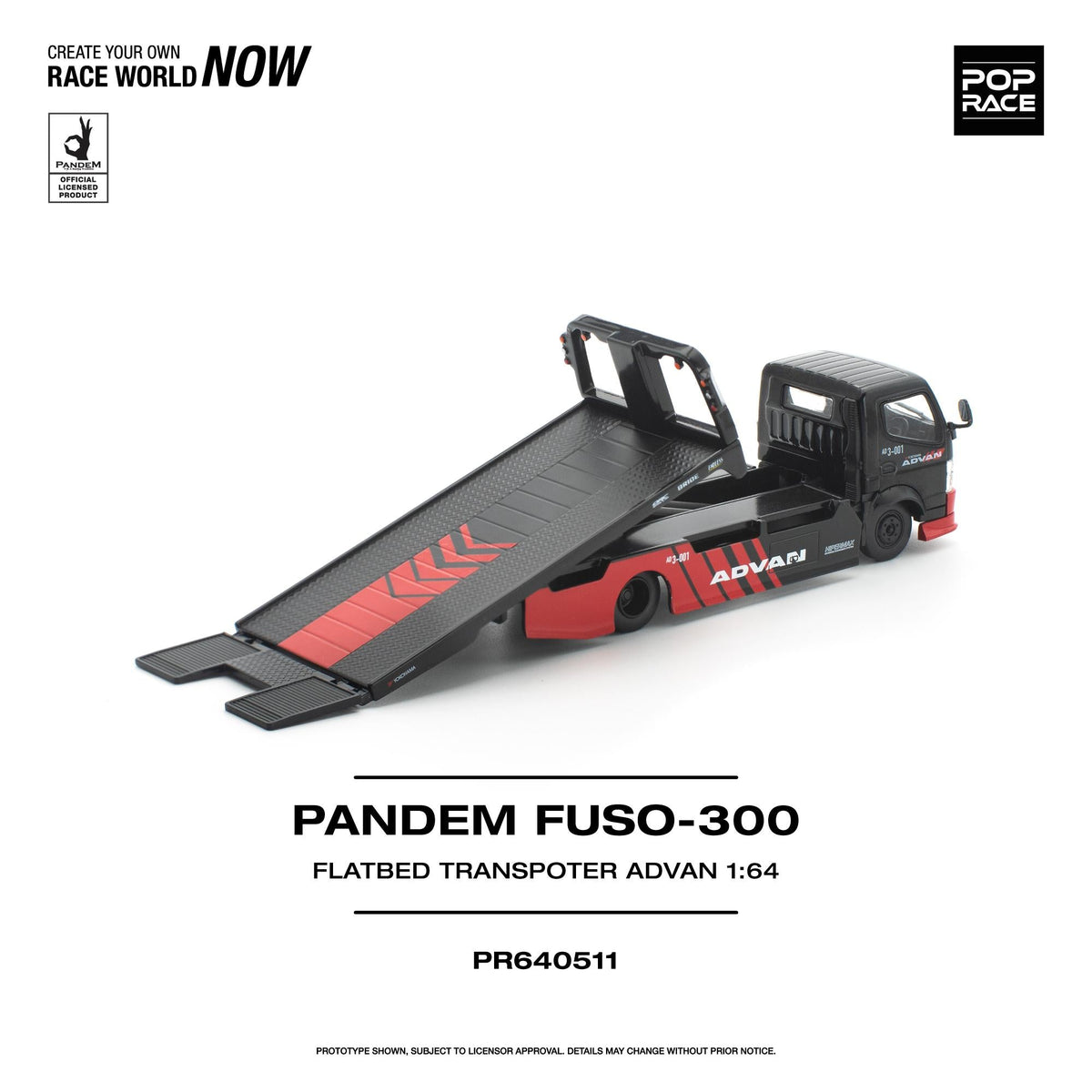 [Preorder] POPRACE 1:64 Mitsubishi PANDEM Fuso 300 Flatbed Transporter ADVAN PR640511