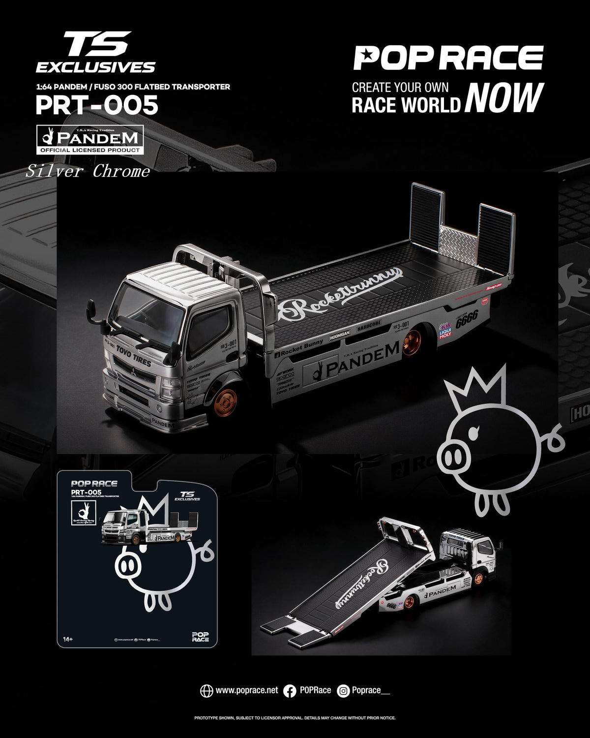 [Preorder] POPRACE x TS Exclusives 1:64 PANDEM FUSO 300 FLATBED TRANSPORTER PRT005