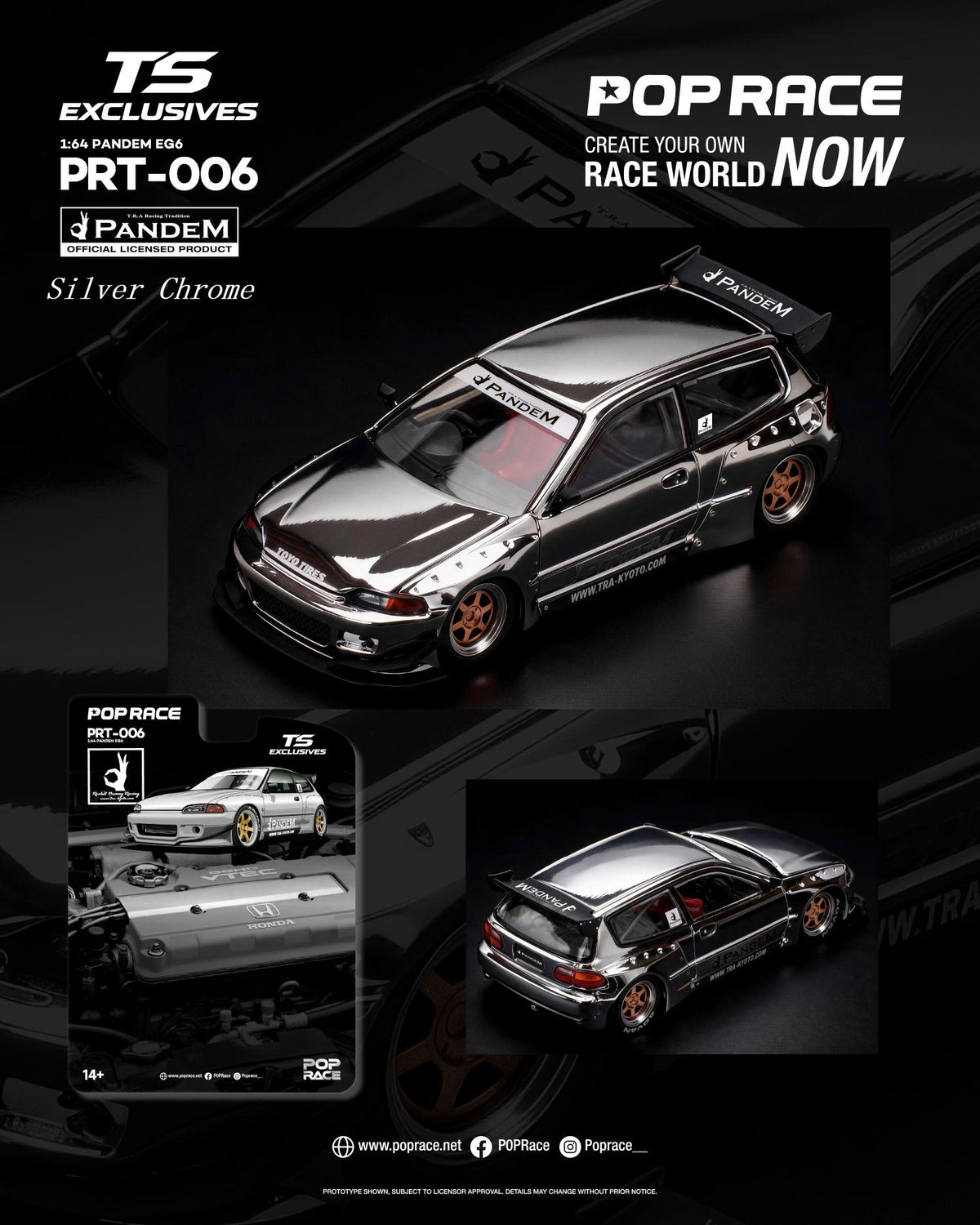 [Preorder] POPRACE x TS Exclusives 1:64 PANDEM EG6 SILVER CHROME PRT006