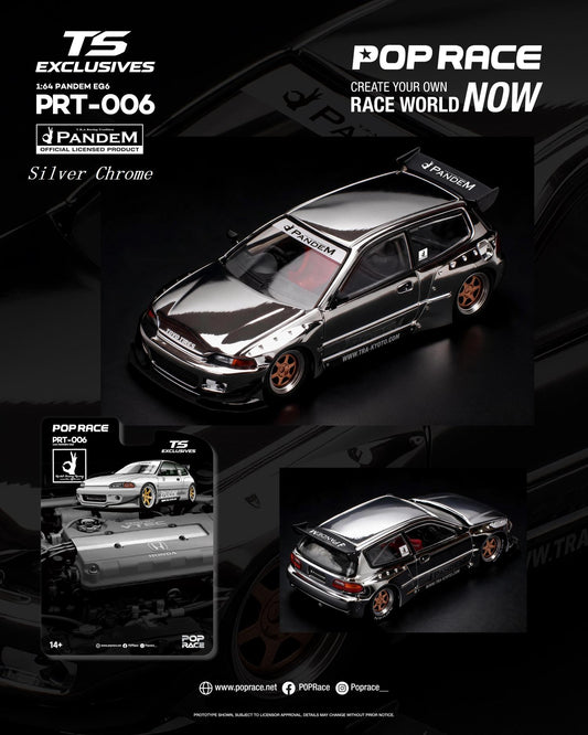 [Preorder] POPRACE x TS Exclusives 1:64 PANDEM EG6 SILVER CHROME PRT006