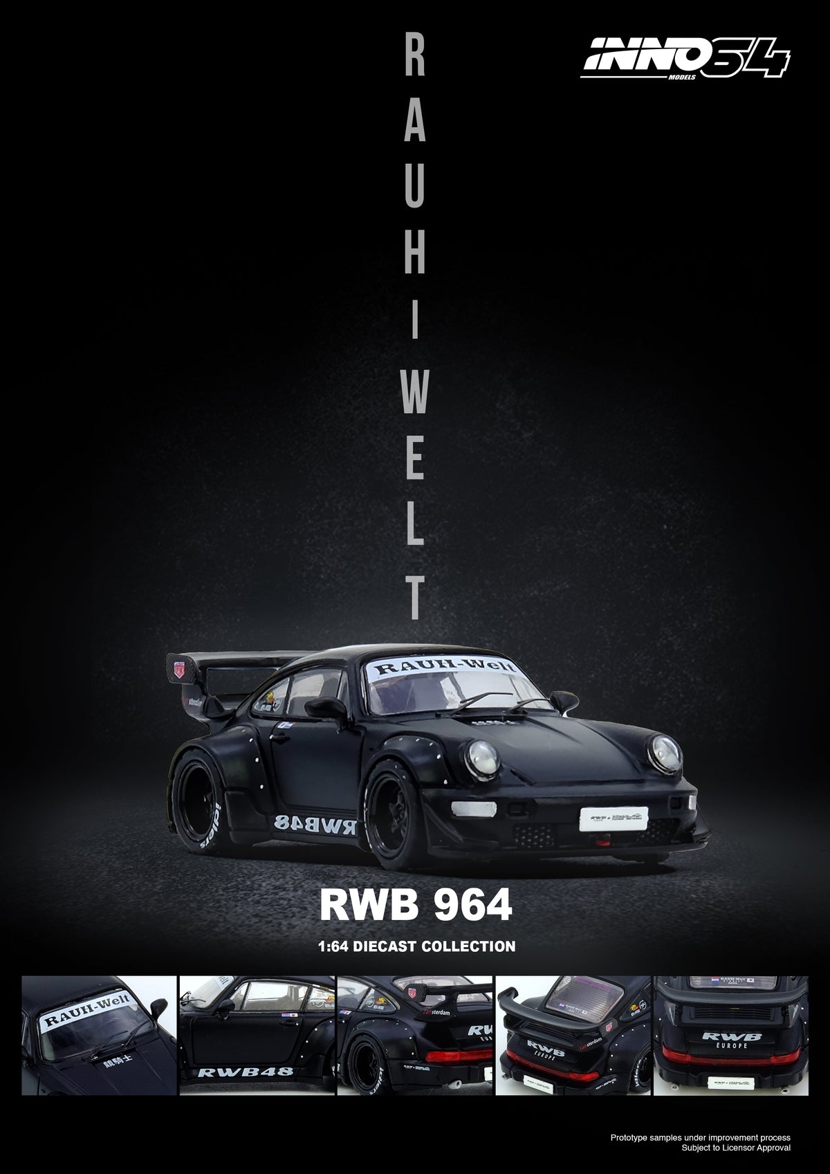 Inno64 1:64 Porsche RWB 964 Black Matt IN64-RWB964-BM