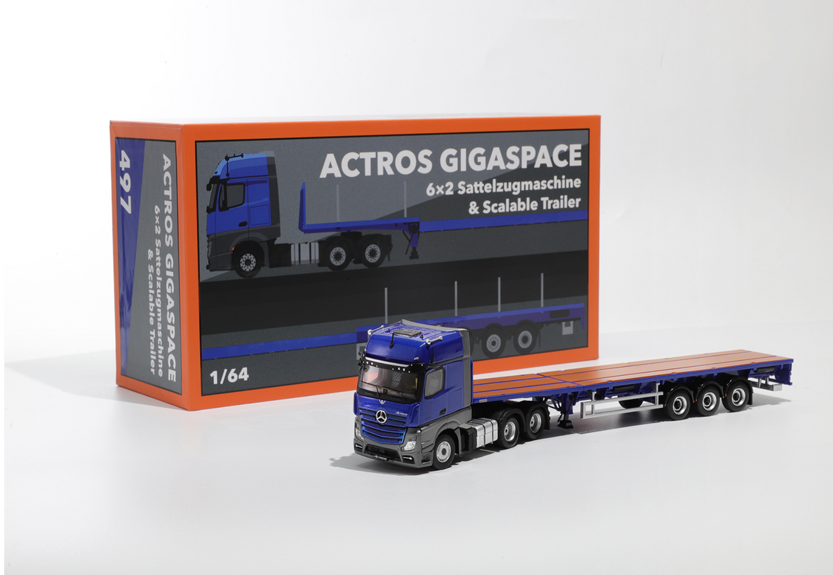 GCD 1:64 Mercedes-Benz Actros 3 axle tractor with retractable trailer (3 Colours)