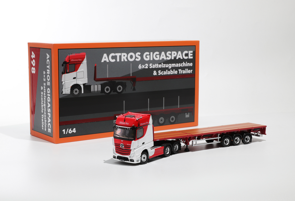 GCD 1:64 Mercedes-Benz Actros 3 axle tractor with retractable trailer (3 Colours)