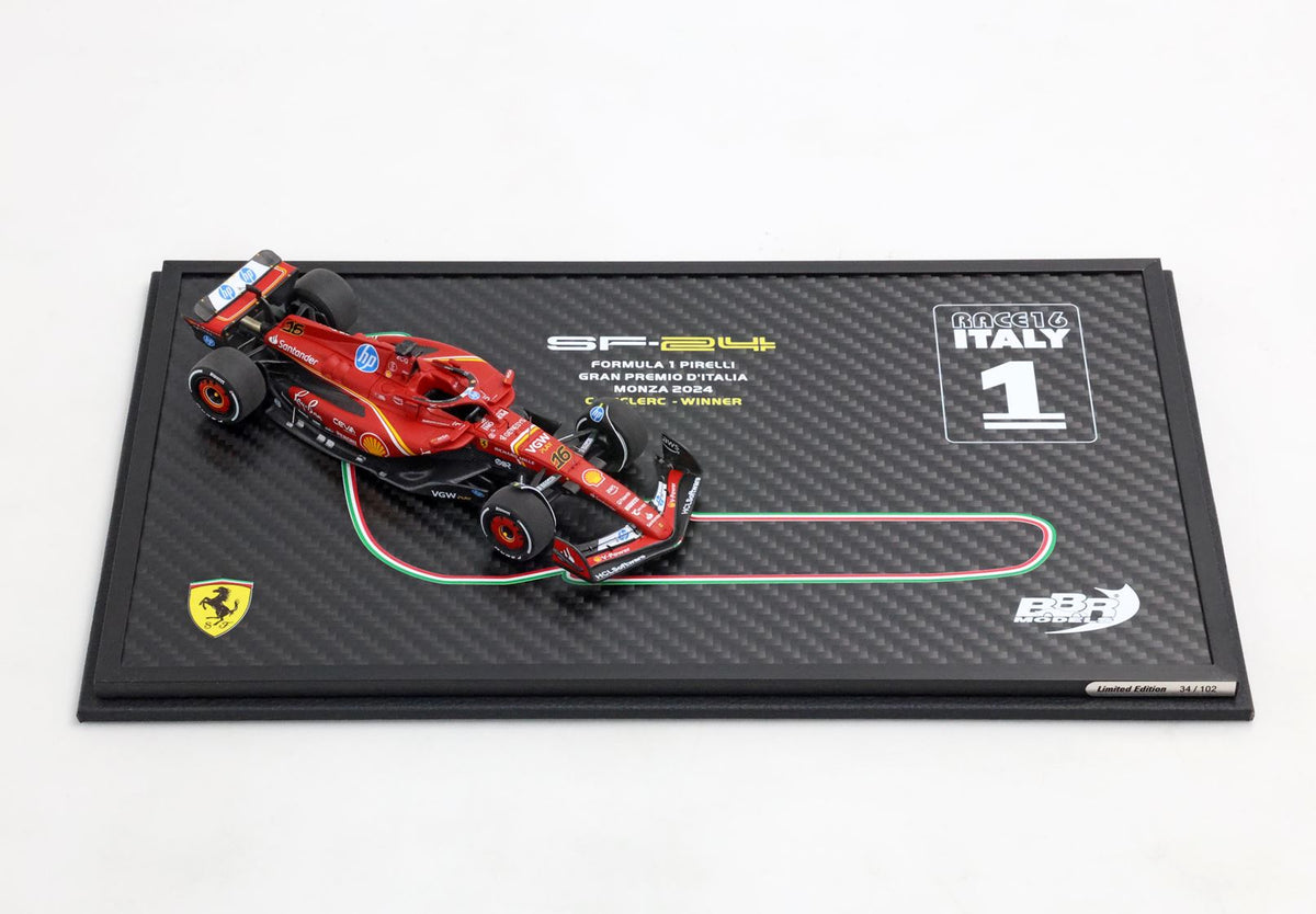 [Preorder] BBR Models 1:43 Ferrari SF24 Monza GP 2024 - Leclerc Winner Special carbon box BBRC307ACOF