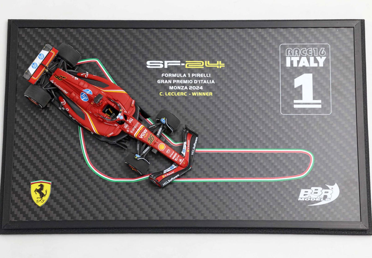 [Preorder] BBR Models 1:43 Ferrari SF24 Monza GP 2024 - Leclerc Winner Special carbon box BBRC307ACOF