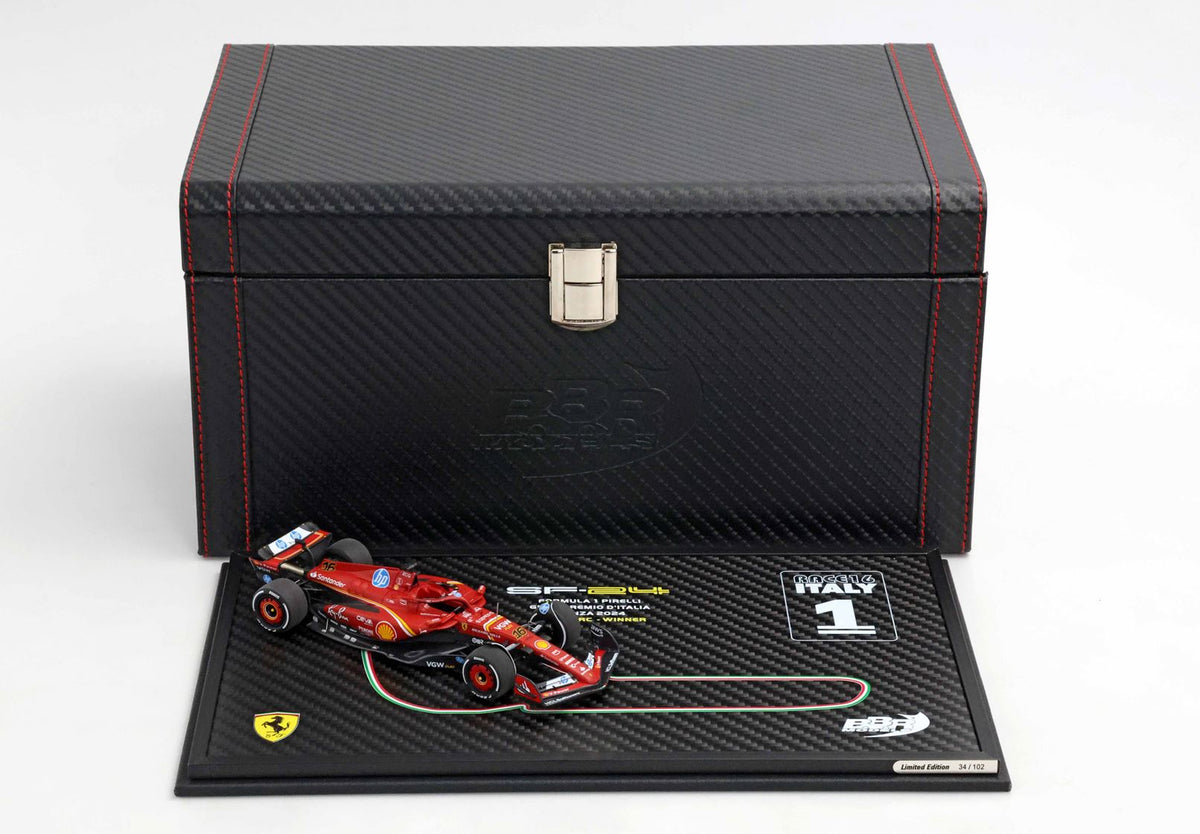 [Preorder] BBR Models 1:43 Ferrari SF24 Monza GP 2024 - Leclerc Winner Special carbon box BBRC307ACOF