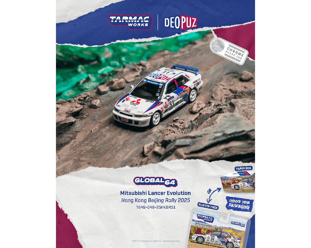 [Preorder] Tarmac Works 1:64 Mitsubishi Lancer Evolution Hong Kong Beijing Rally 2025 Global 64 T64G-048-25HKBR31-B