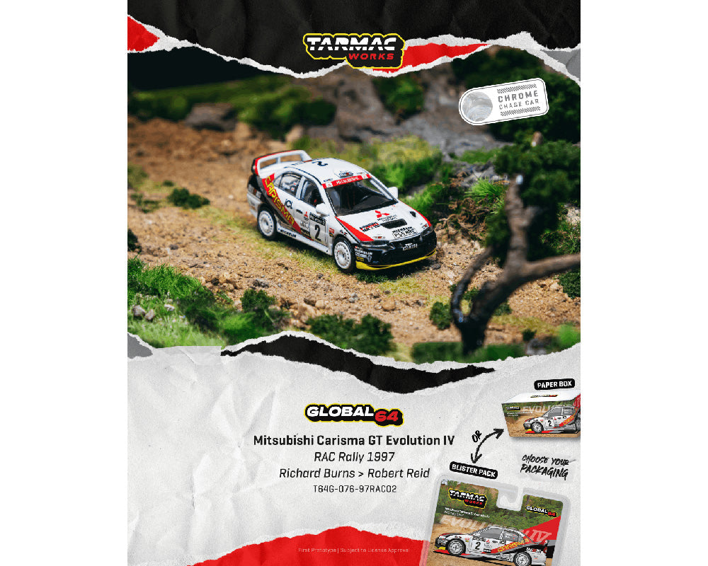 [Preorder] Tarmac Works 1:64 Mitsubishi Carisma GT Evolution IV RAC Rally 1997 Richard Burns / Robert Reid T64G-076-97RAC02-B