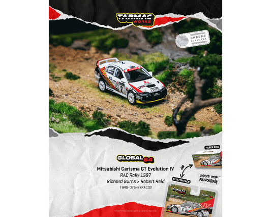 [Preorder] Tarmac Works 1:64 Mitsubishi Carisma GT Evolution IV RAC Rally 1997 Richard Burns / Robert Reid T64G-076-97RAC02-B