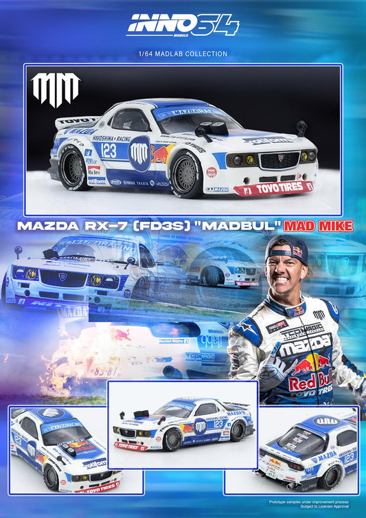 Inno64 1:64 MAZDA RX7 (FD3S) "PANDEM ROCKET BUNNY" MADBUL MADLAB COLLECTION 001 IN64-MADLAB01-MADBUL
