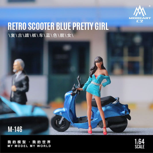 MoreArt 1:64 Retro Scooter Blue Pretty Girl MO222146