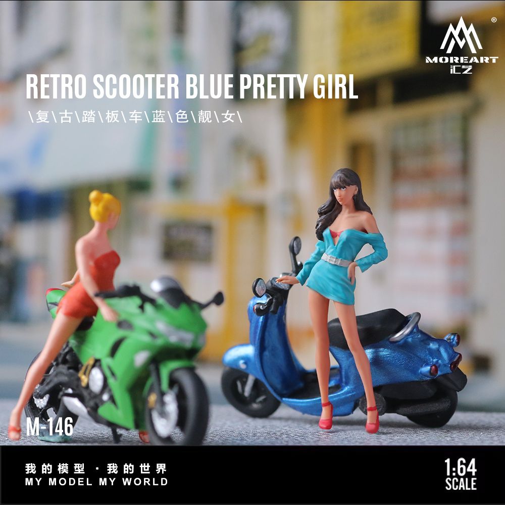 MoreArt 1:64 Retro Scooter Blue Pretty Girl MO222146