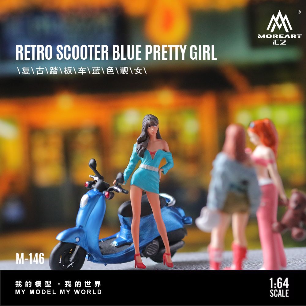 MoreArt 1:64 Retro Scooter Blue Pretty Girl MO222146