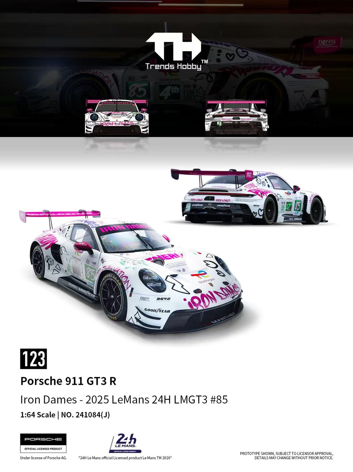 [Preorder] Trends Hobby 1:64 Porsche 911 GT3 R -2025 LeMans 24H LMGT3 (3 Colours) 241084(H)/241084(I)/241084(J)