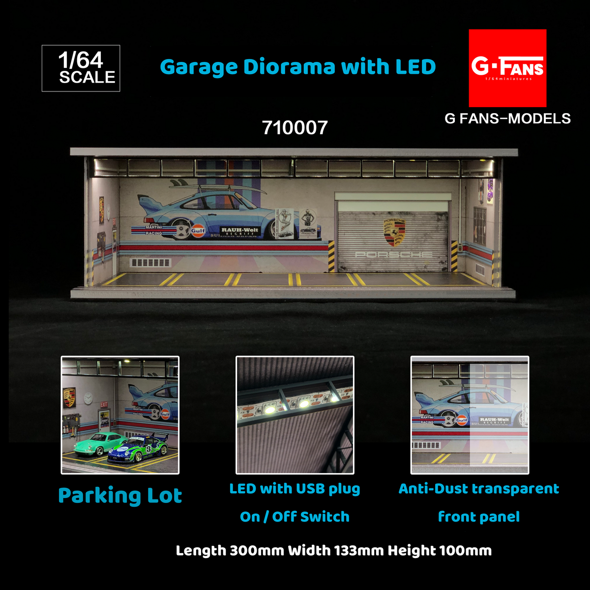 G.Fans 1:64 Garage Diorama with LED (Porsche RWB Theme) 710007