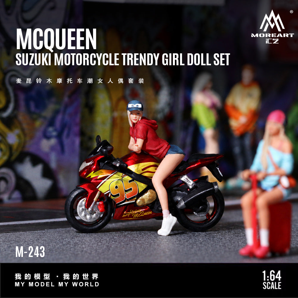 [Preorder] MoreArt 1:64 MCQUEEN SUZUKI MOTORCYCLE TRENDY GIRL DOLL SET MO222243