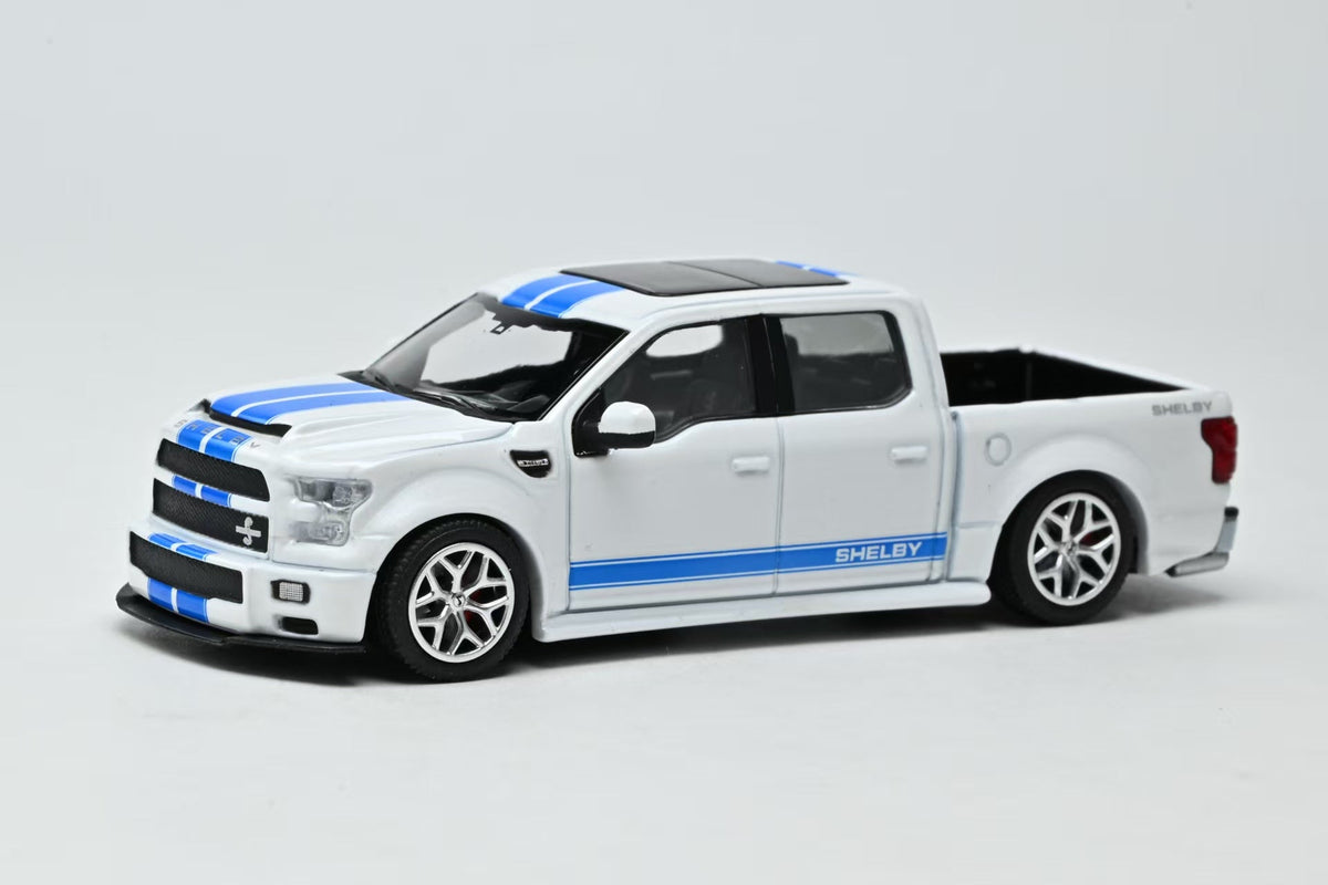 Funny Model 1:64 Shelby F150 Super Snake Oxford White / Blue Racing Stripes