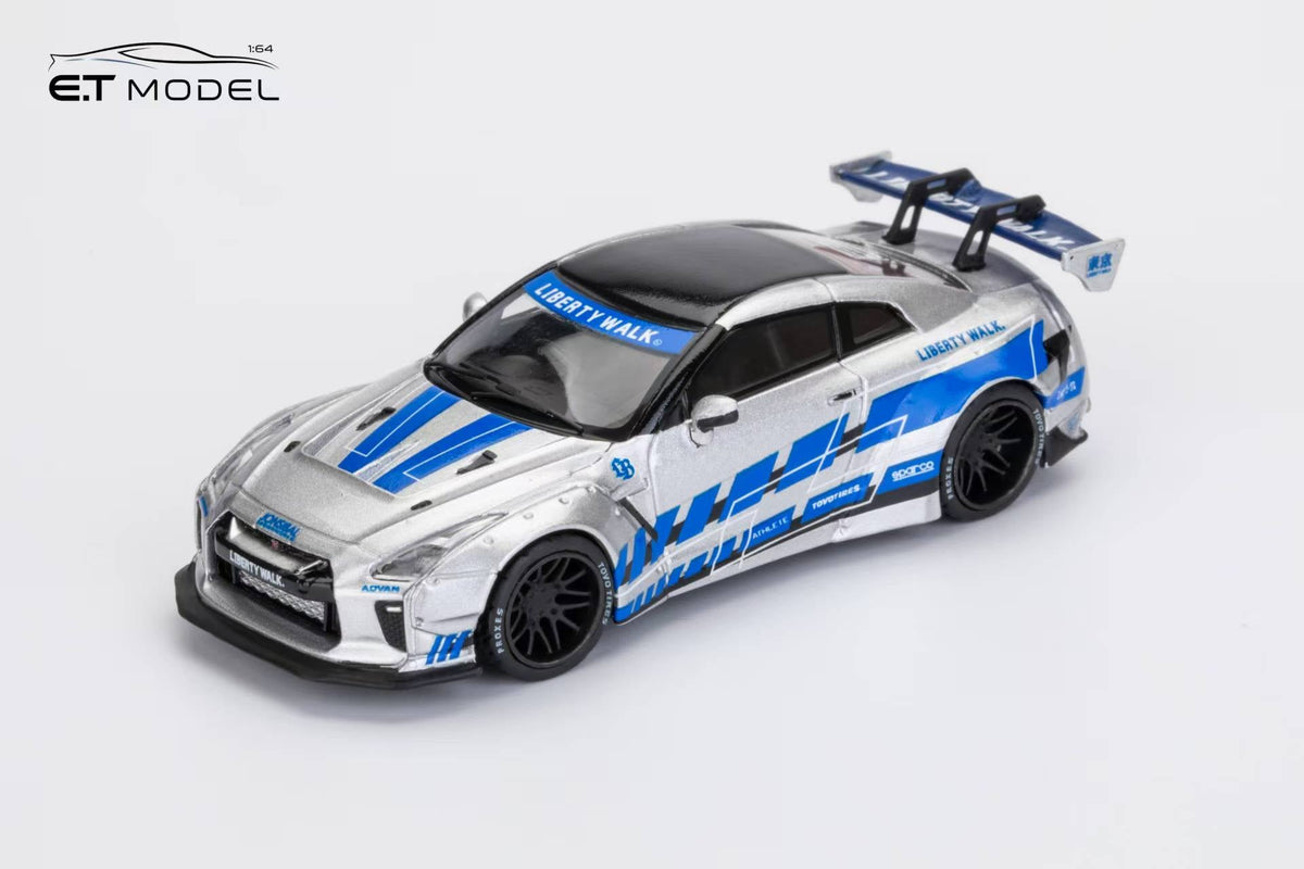 ET Model x Model Collect 1:64 Nissan GT-R R35 LB Widebody Modified 1.5 Version FNF Silver Blue