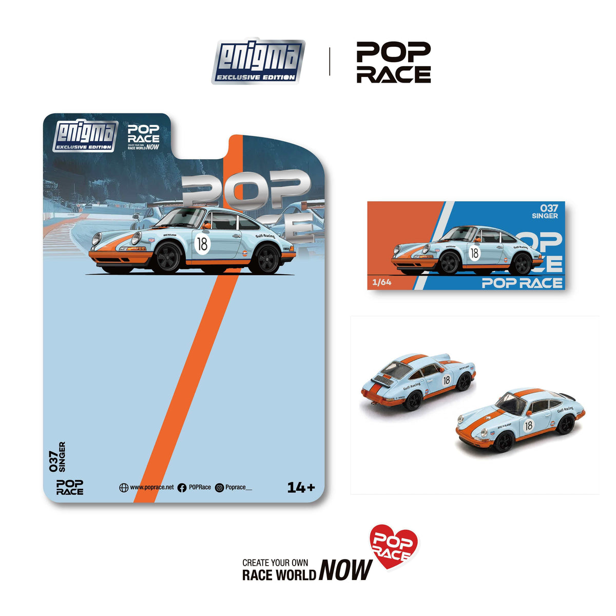 [Preorder] POPRACE 1:64 SINGER RACING ORANGE/BLUE #18 (enigma exclusive edition) PRE037