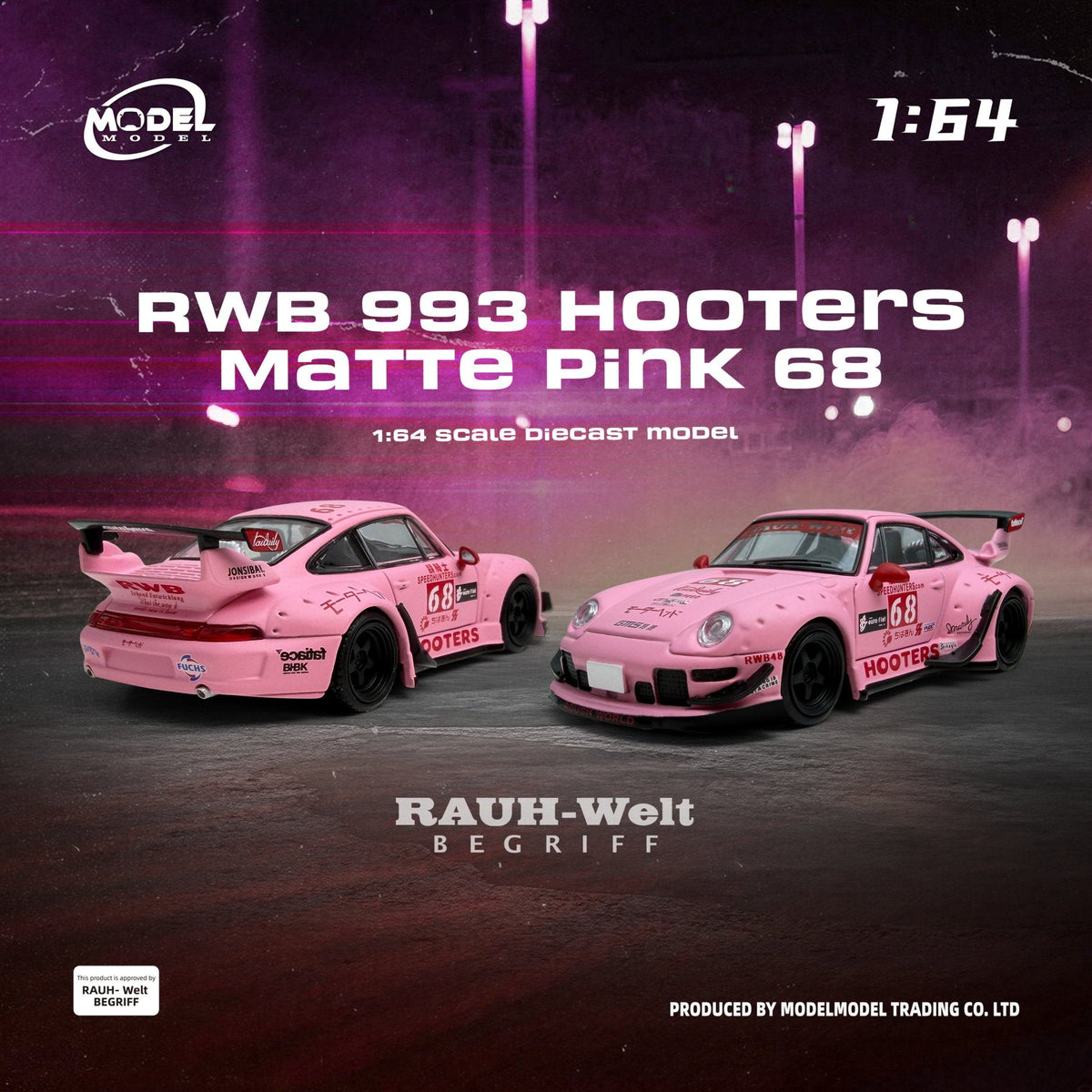 Model model 1:64 Porsche RWB 993 Hooters Matte Pink #68