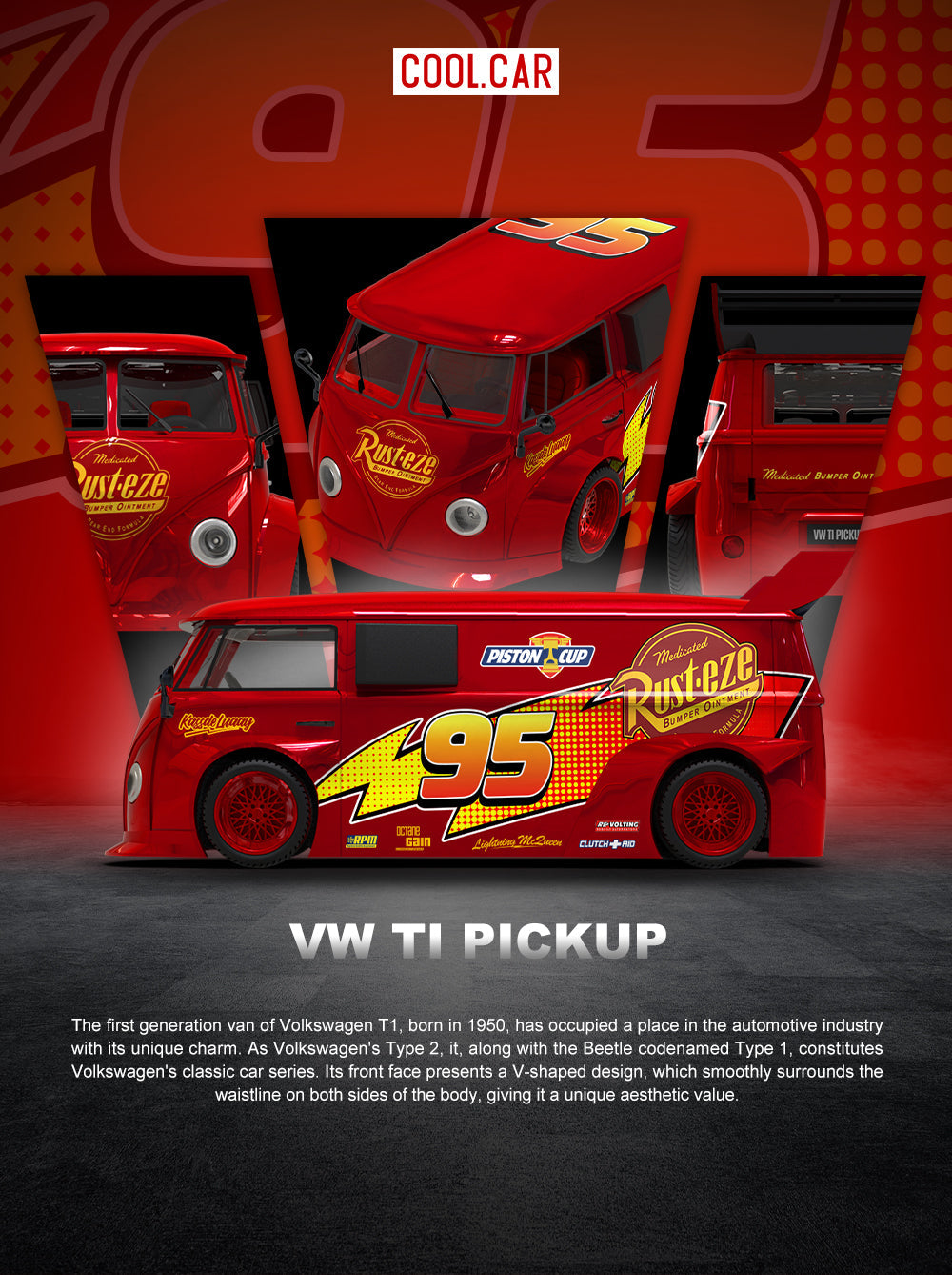 [Preorder] Cool Car 1:64 Volkswagen TI PICKUP Lighting Mcqueen Metallic red CC642951
