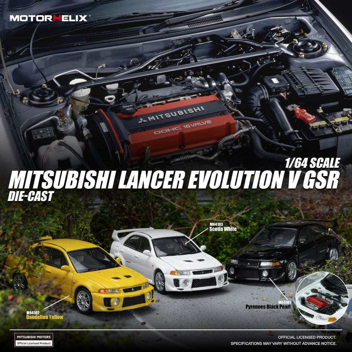 [Preorder] MOTORHELIX 1:64 Mitsubishi Lancer EVOLUTION V GSR (3 Colours) M64101/M64102/M64103