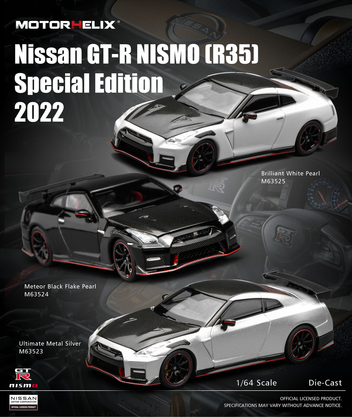 MOTORHELIX 1:64 Nissan GT-R NISMO (R35) Special Edition 2022 (3 Colours)