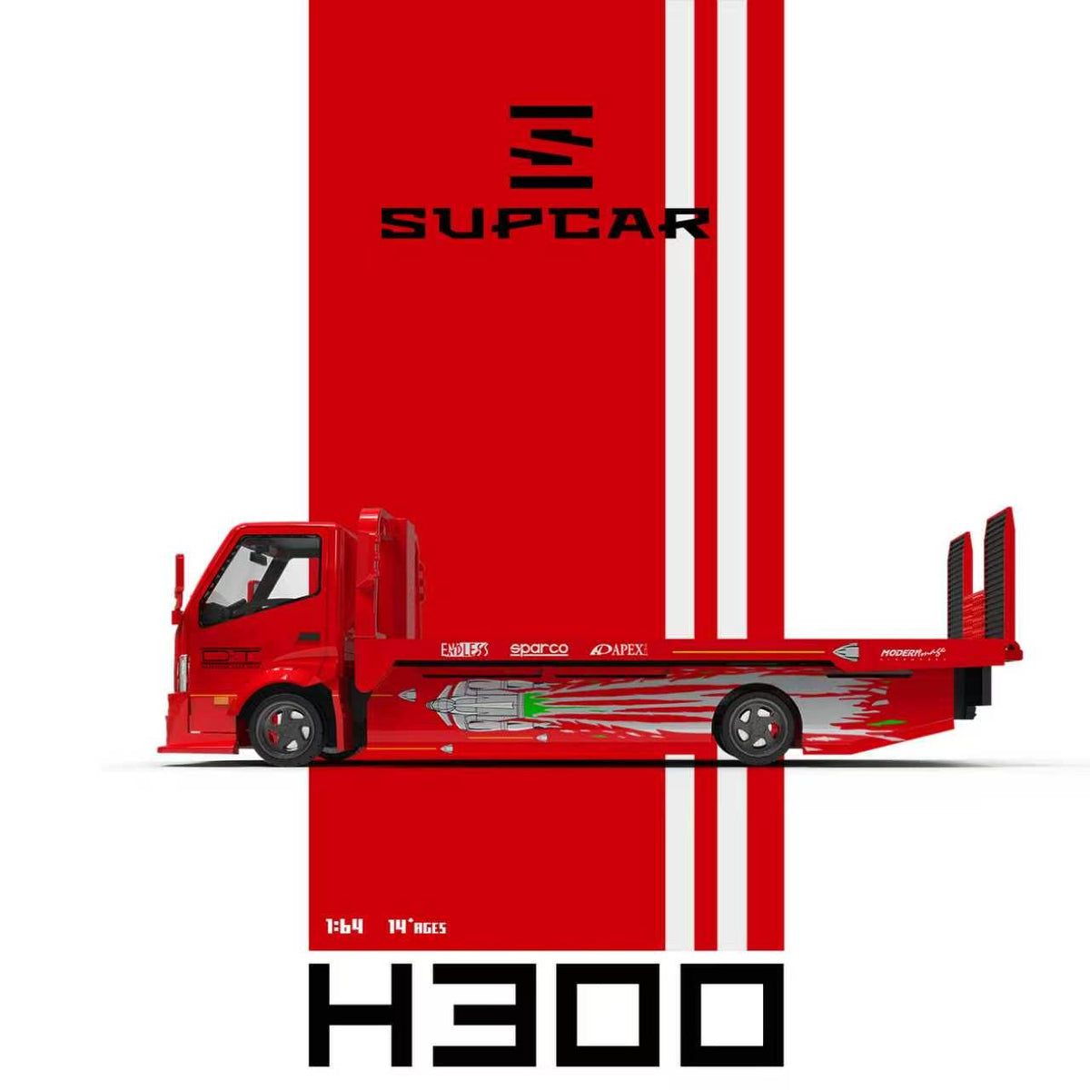 [Preorder] SUPCAR 1:64 H300 Flatbed Transport Trailer Fast & Furious Red Gladiator Livery SC647257