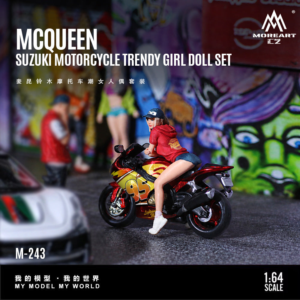 [Preorder] MoreArt 1:64 MCQUEEN SUZUKI MOTORCYCLE TRENDY GIRL DOLL SET MO222243