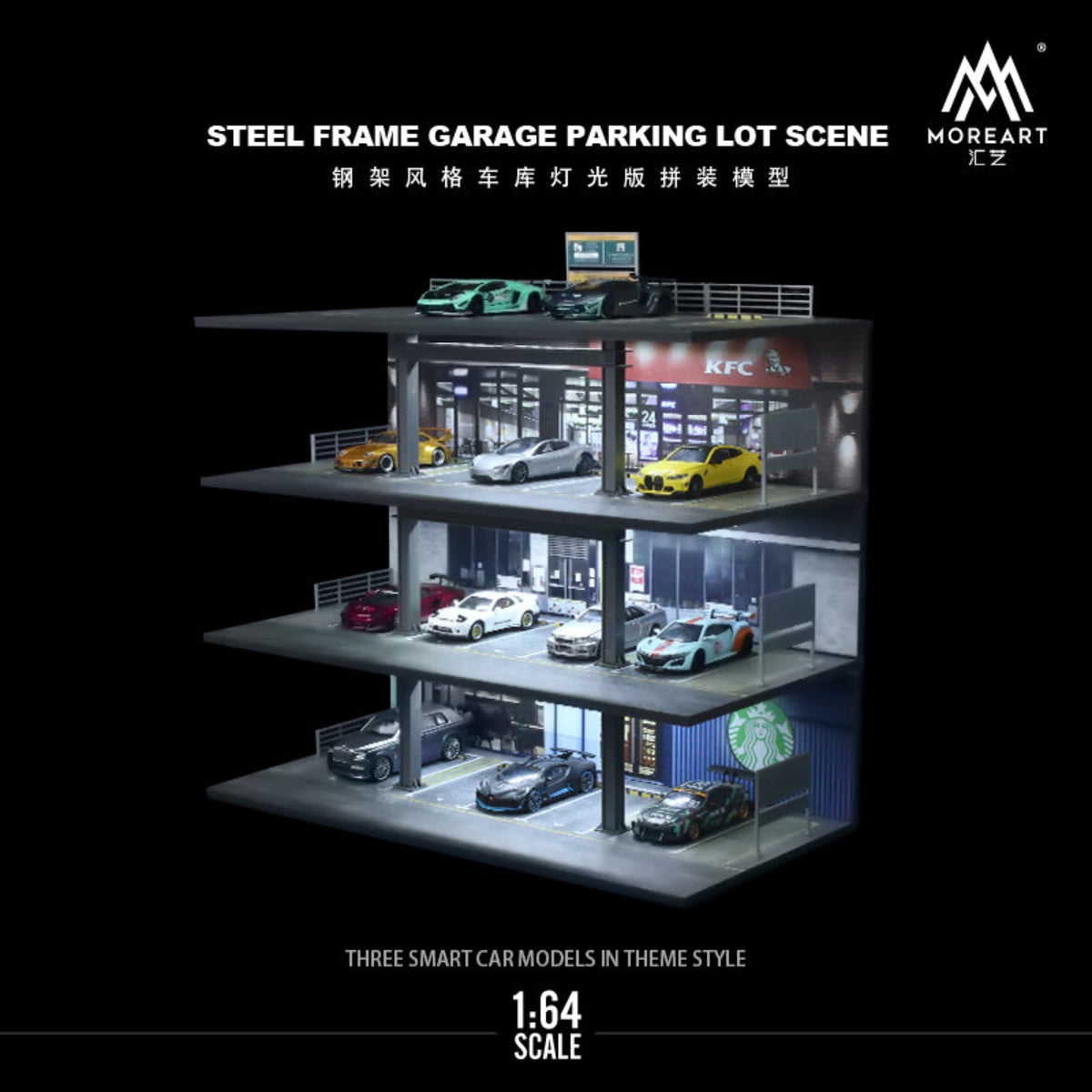 MoreArt 1:64 STEEL FRAME GARAGE PARKING LOT SCENE MO922001