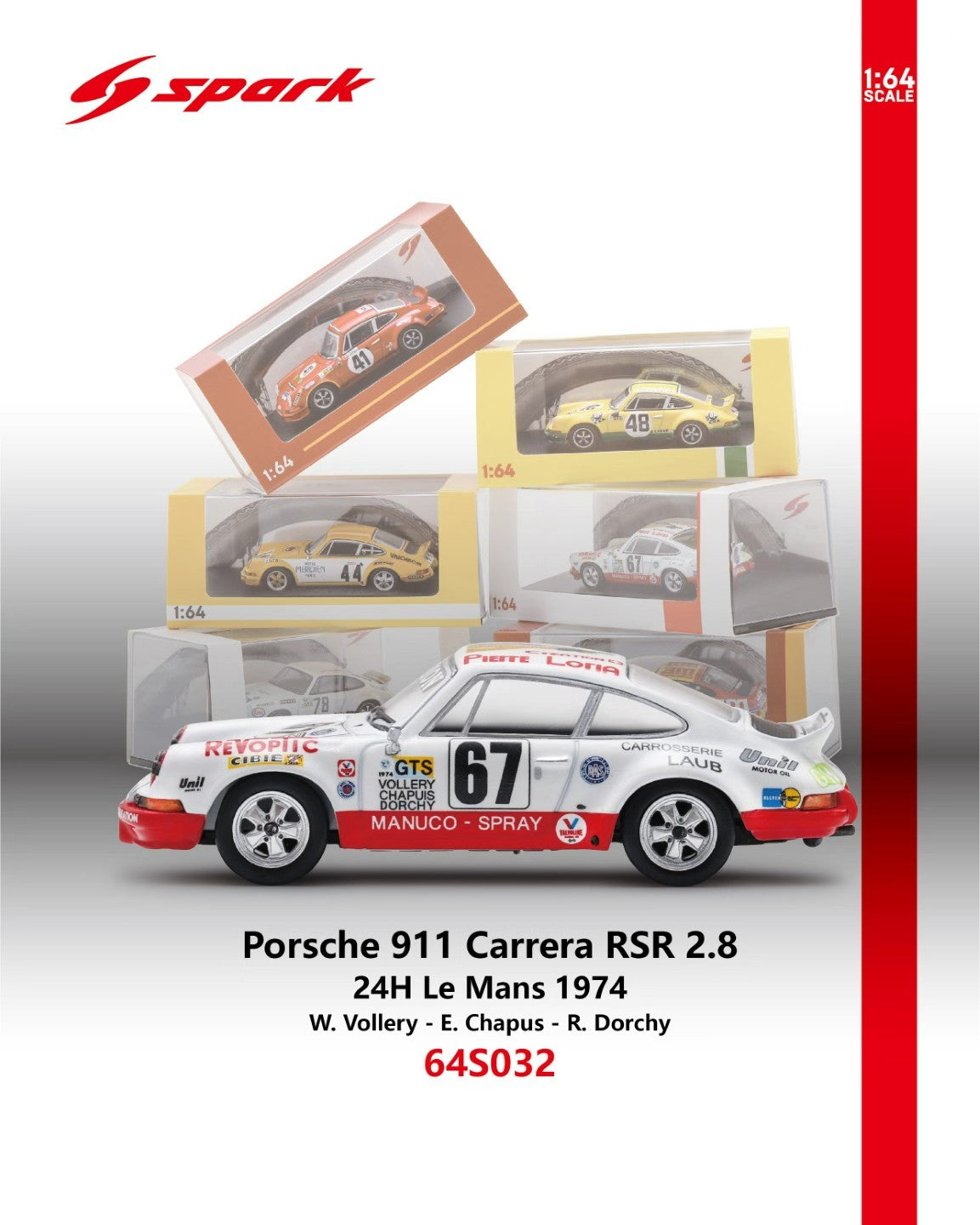 [Preorder] Spark 1:64 Porsche 911 Carrera RSR (7 Colours) 64S020/64S030/64S031/64S032/64S033/64S034/64S054
