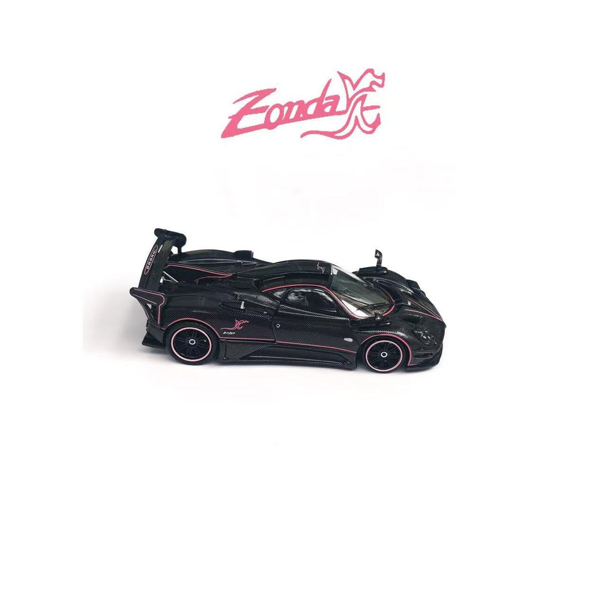 [Preorder] Rhino Model 1:64 Pagani One-off Series. Zonda JC (Full Black Carbon Fiber With Pink Stripes)