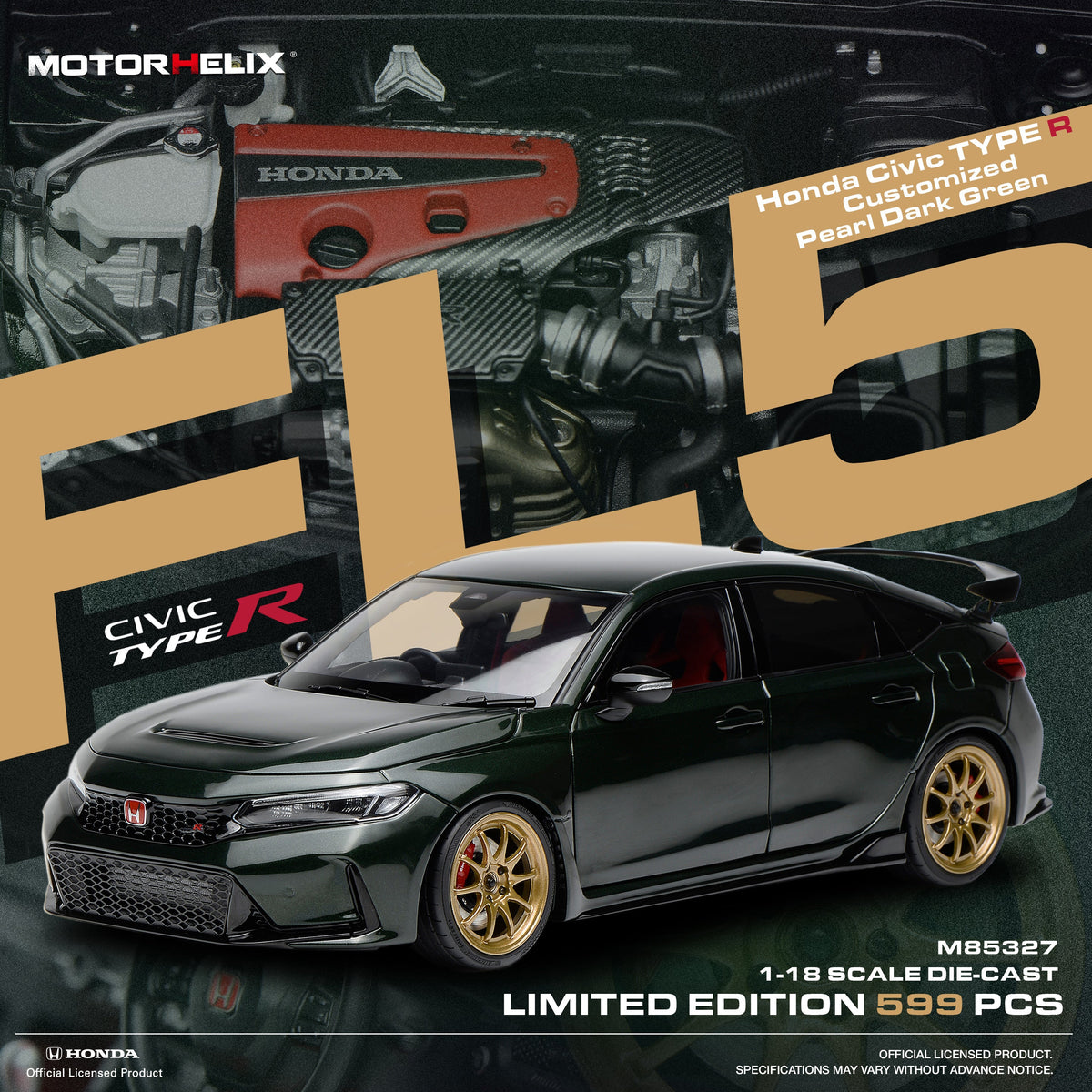Motorhelix 1:18 Honda Civic Type R（FL5) Customized - Pearl Dark Green M85327
