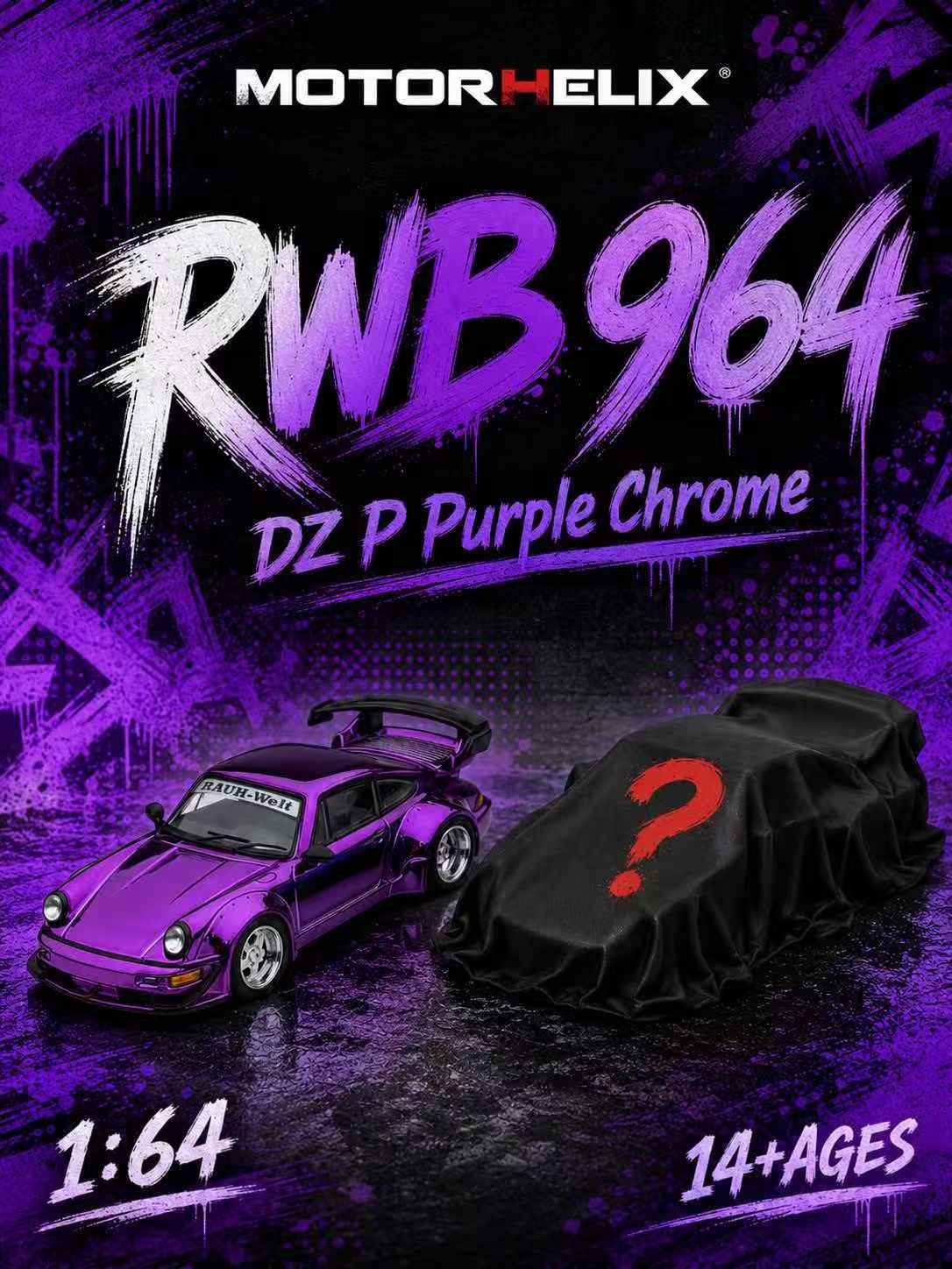 MOTORHELIX 1:64 Porsche RWB 964 Chrome Purple M62111DZ-YJ