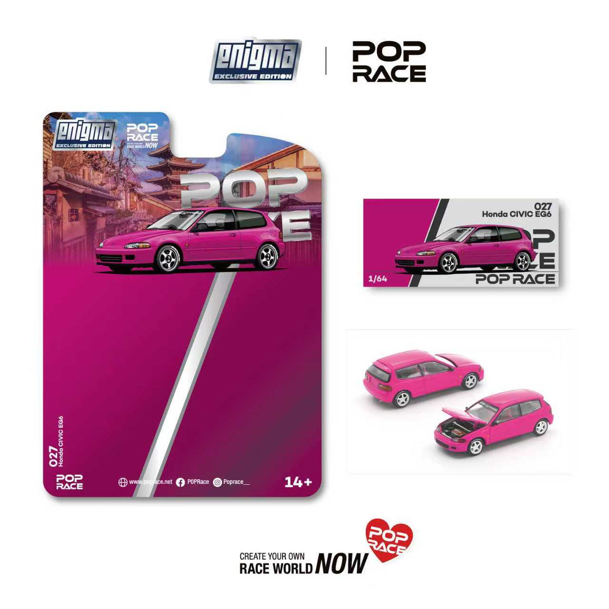 [Preorder] POPRACE x Enigma 1:64 HONDA CIVIC EG6 PINK PRE027